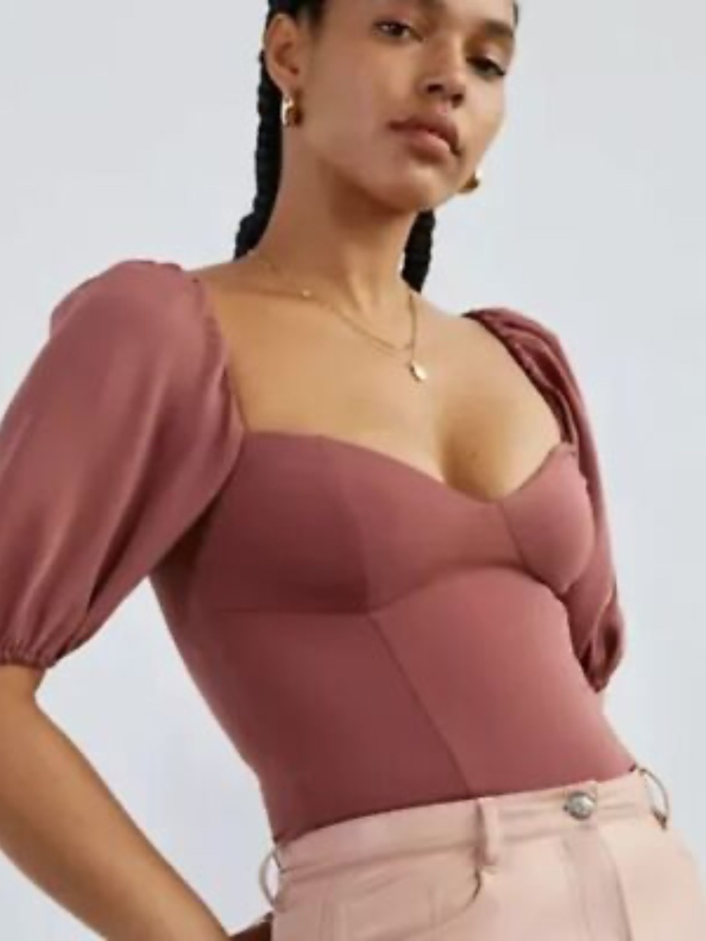 Aritzia Novella Burgundy Puff Sleeve Top